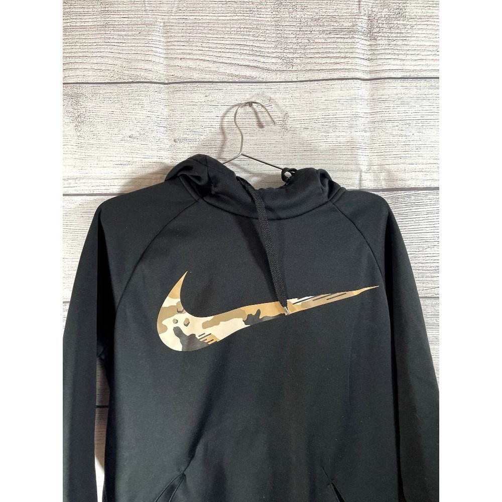 NIke Dri-Fit Men's M Black Camo Swoosh Logo Long Sleeve Hoodie